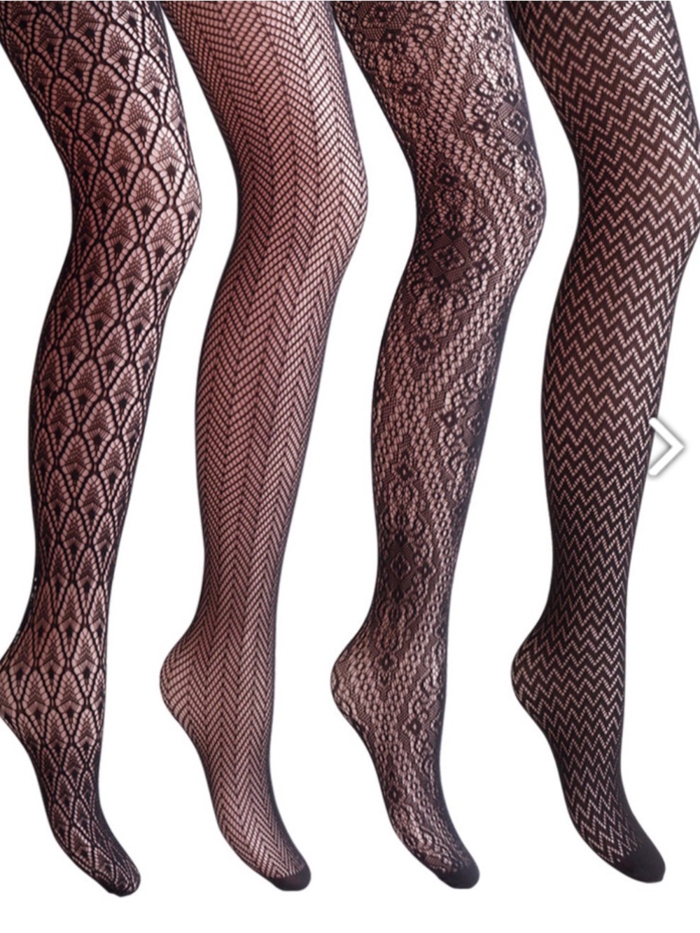 Black Patterned Fishnet Tights - Women's Hosiery 4 pair NEW
